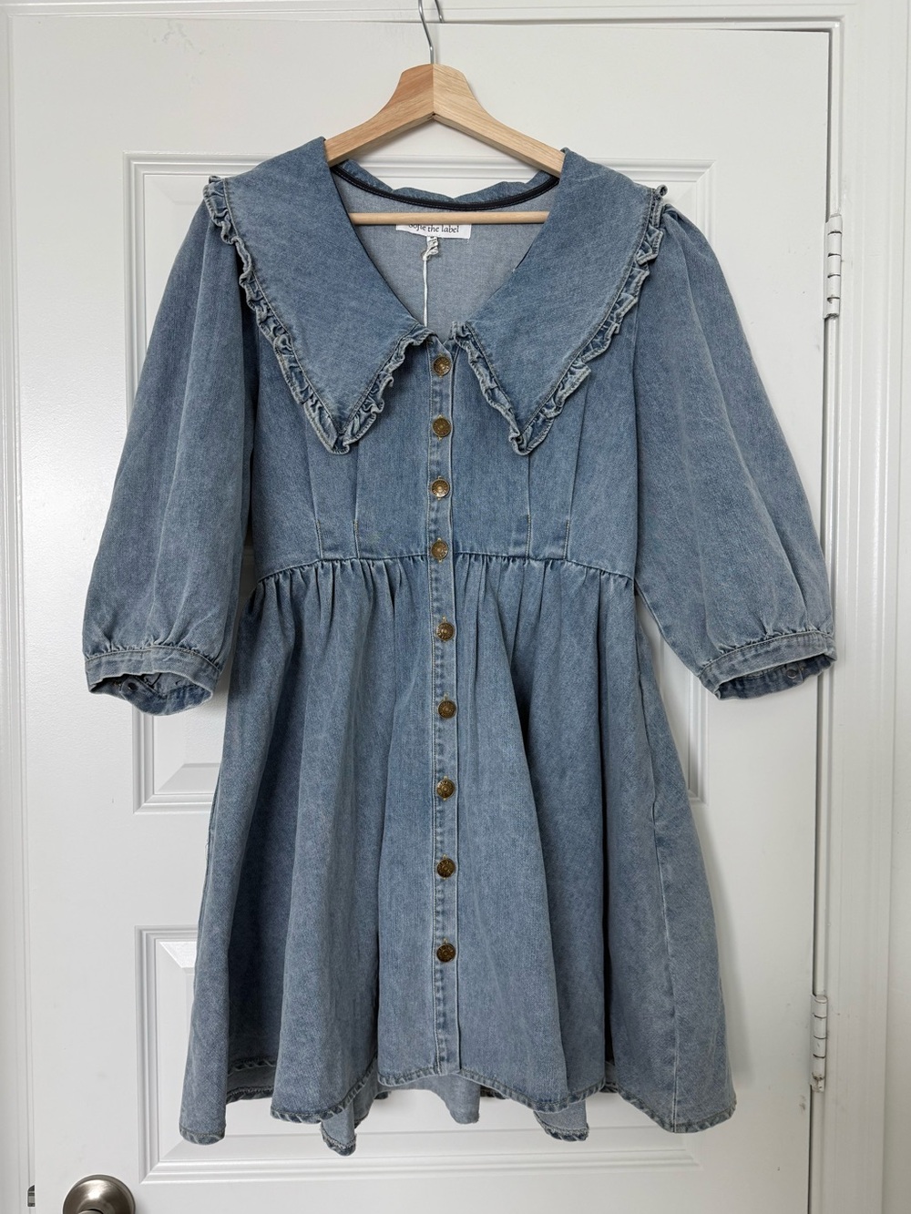 Worth Collective Mini Dress Medium Blue Denim Peter Pan Collar Button Front NWT - Picture 4 of 8